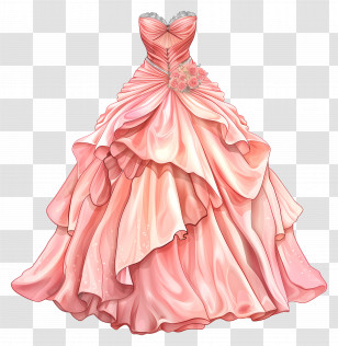 Pink Wedding Dress - Elegant Pink Ruffled Dress Transparent PNG