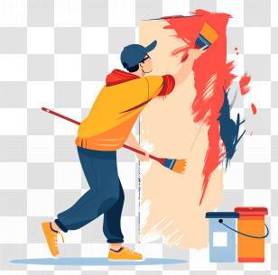 Painter Painting - Painter Creating Art On A Wall Transparent PNG
