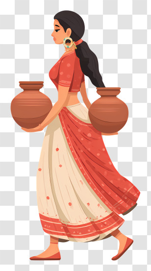 Rajasthani Woman Carrying Pots - Woman Gracefully Carrying Pots In Traditional Attire Transparent PNG