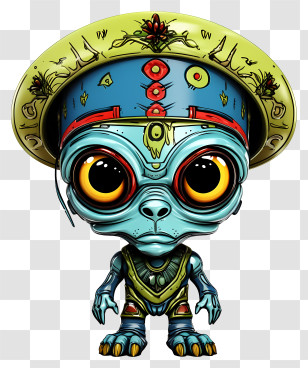 Doodle Style Alien Mascot - Alien With Hat Illustration Transparent PNG