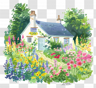 Cottage Garden - Small Cottage With Vibrant Garden Transparent PNG
