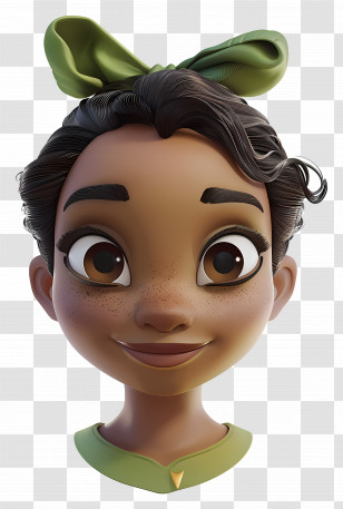 Tiana Princess - 3D Animated Girl With Green Bow Transparent PNG