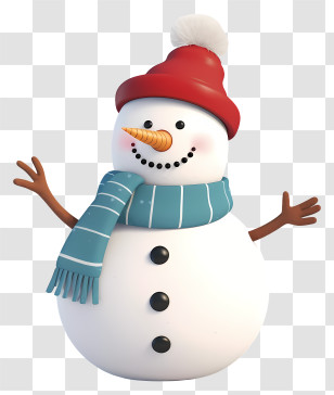 Snowman - Snowman With Red Hat And Blue Scarf For Christmas Transparent PNG
