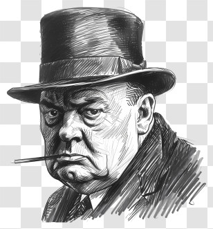 Winston Churchill Day - Vintage Man Sketch With Hat And Cigar Transparent PNG