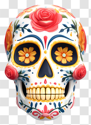 Sugar Skull Face Paint - Floral Skull Decoration Transparent PNG