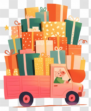 Car Full Of Gifts - Holiday Truck Carrying Piles Of Gifts Transparent PNG