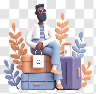 Man Travel Vibe - Traveler Sitting On Luggage Transparent PNG