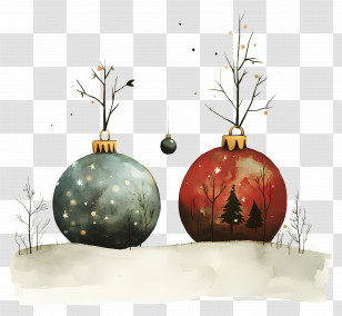 Christmas Decorating - Christmas Ornaments With Winter Scene Transparent PNG
