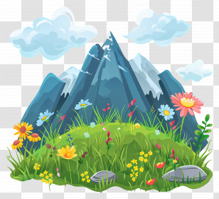Mountain Range - Colorful Meadow With Mountain View Transparent PNG