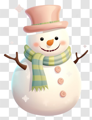 Snowman - Smiling Snowman With Hat And Scarf Transparent PNG