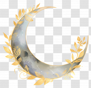 Crescent Moon - Gold Crescent Moon With Leaves Design Transparent PNG
