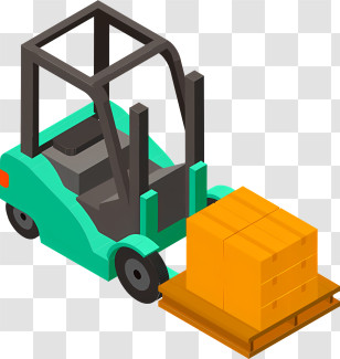 Cartoon - Forklift Carrying Orange Box On Pallet Transparent PNG
