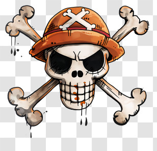 One Piece Jolly Roger - Cartoon Skull And Crossbones With Orange Hat Transparent PNG