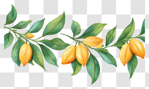 Mango Leaf Toran - Branch With Yellow Fruits Transparent PNG