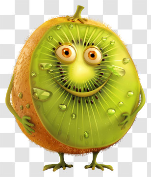 3d Cartoon Fruit - Smiling Kiwi Cartoon Character Transparent PNG