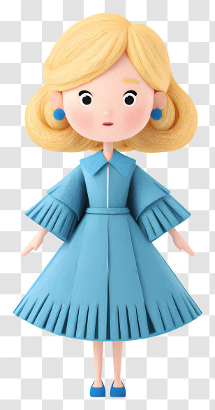 Cute Girl With Blonde Hair - Blonde Doll In Blue Dress Transparent PNG