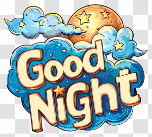 Good Night - Good Night Text With Dreamy Moon And Clouds Transparent PNG