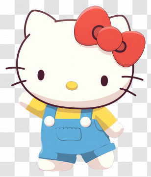 Cute Hello Kitty - Cartoon Cat In Overalls And Yellow Shirt Transparent PNG