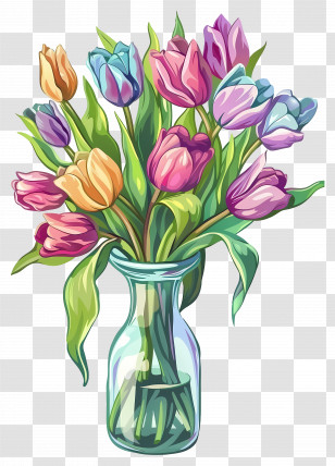Tulips In Vase - Vase With Colorful Tulips Flower Arrangement Transparent PNG