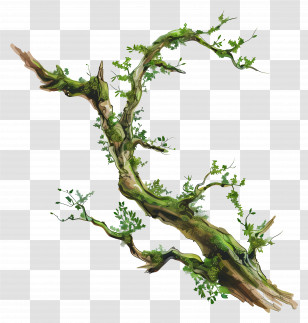 Tree Branch Moss - Moss-Covered Forest Tree Branch Transparent PNG
