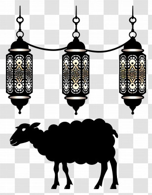 Eid Al Adha - Eid Festival Silhouette With Decor And Sheep Transparent PNG