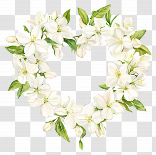 Jasmine Wreath - White Flower Heart-Shaped Wreath Illustration Transparent PNG