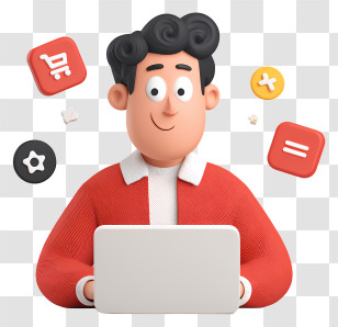 Man Shopping Via Laptop - Cartoon Man With Laptop Transparent PNG