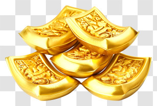 Chinese Gold Ingots - Shiny Gold Ingots Transparent PNG