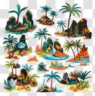 Nature Background - Tropical Plants And Rocks Illustration Transparent PNG
