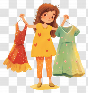 Girl Holding Dress - Girl Choosing Dresses Transparent PNG