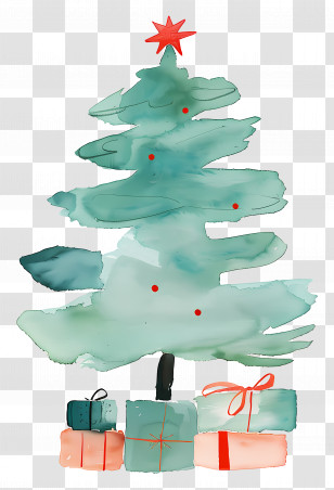 Abstract Christmas Tree - Watercolor Christmas Tree With Decorative Accents And Gifts Transparent PNG