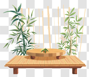 Wooden Platform - Wooden Platform With Bamboo Plants Transparent PNG