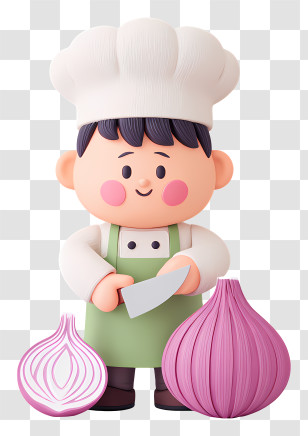 Chef Cutting Onion - Cute Chef Chopping Onion Transparent PNG