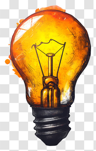 Light Bulb - Glowing Light Bulb With Sketch Details In Art Style Transparent PNG