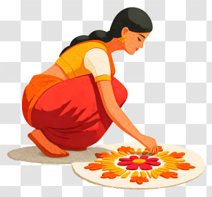 Indian Woman Making Rangoli - Woman Creating Rangoli Transparent PNG