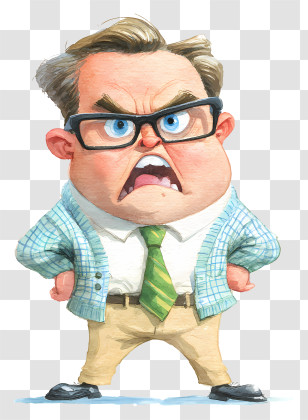 Angry Middle Aged Man - Angry Boss Caricature Transparent PNG