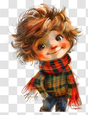 Tartan Day - Cute Child With Scarf Transparent PNG
