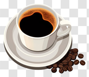 Cup Of Coffee - Black Coffee In White Cup With Beans Transparent PNG