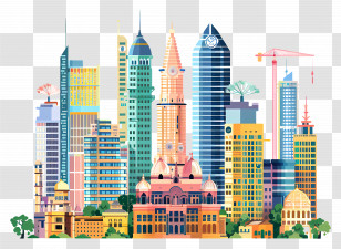 Bangalore City Skyline - Colorful Modern Cityscape With Skyscrapers Transparent PNG