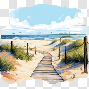 Beach Walking Road - Beach Pathway Illustration With Ocean View Transparent PNG