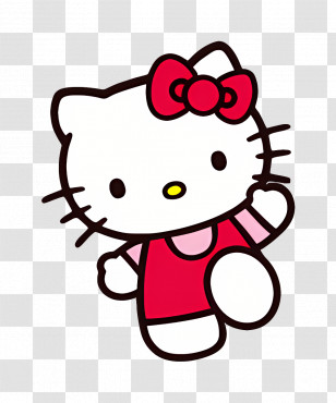 Hello Kitty - Cute Cat With Red Bow Cartoon Style Transparent PNG