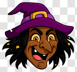 Halloween Witch Face - Cartoon Witch With Purple Hat Transparent PNG