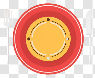 Red And Yellow Plate - Red Plate With Cutlery Transparent PNG