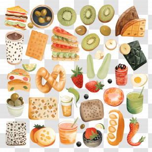 Snacks - Colorful Variety Of Food Elements Illustration Transparent PNG