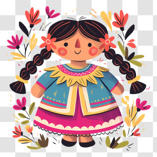 Mexican Doll - Colorful Traditional Doll With Flowers Transparent PNG