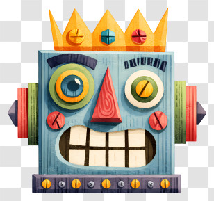 Robot Face - Crowned Retro Robot Head Transparent PNG