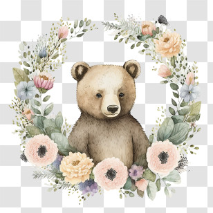 Watercolor Bear
 - Adorable Bear With Floral Wreath Transparent PNG