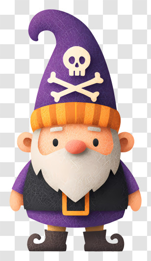 Halloween Gnome With Skull - Gnome In Purple Hat With Skull Design Transparent PNG