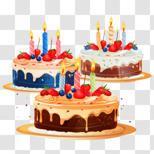 Birthday Cake - Delicious Birthday Cakes With Fruity Decorations And Candles Transparent PNG