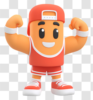 Mascot Flexing Muscles - Cartoon Athlete In Red Outfit Transparent PNG